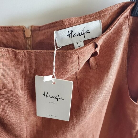 Hanifa Jade Cocoa Flare Leg Linen Pants Size L - Picture 9 of 12